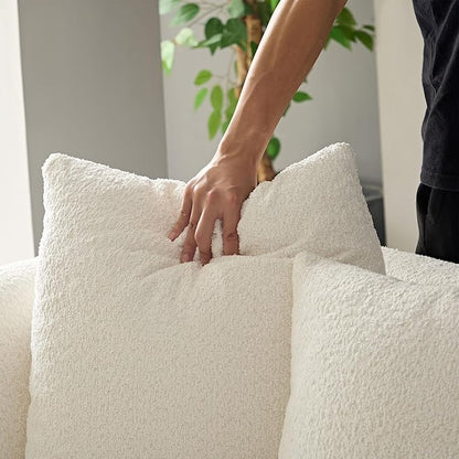 KEIKI 102" Curved Oversized Boucle Modular Sectional Sofa with 4 Throw Pillows, Mid-Century 4-Seater Upholstered Corner Plush Comfy Couch, Easy Assembly, for Apartment, Living Room, White