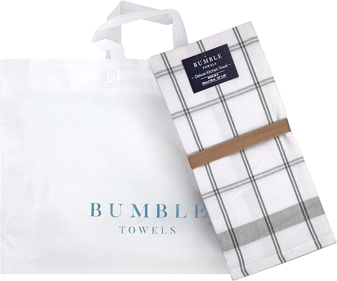 Premium Kitchen Dish Towels Set of 6 Large Cotton Hand Towels Absorbent Tea Towels, Grey Check