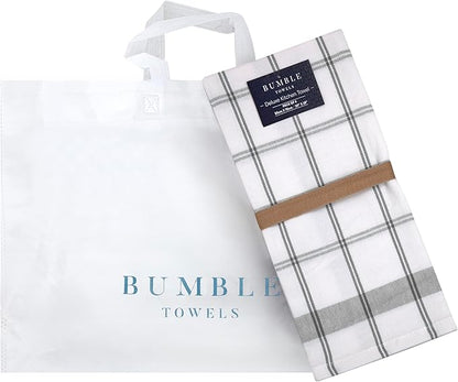 Premium Kitchen Dish Towels Set of 6 Large Cotton Hand Towels Absorbent Tea Towels, Grey Check