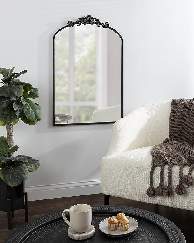 Kate and Laurel Arendahl Traditional Arch Mirror, 24 x 36, Antique Black, Baroque Inspired Wall Decor
