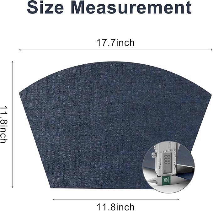 Homaxy Round Table Placemats Set of 6, Washable Wedge Shaped Faux Leather Table Mats, Wipeable Kitchen Dinner Place Mats for Indoor Outdoor, Navy Blue