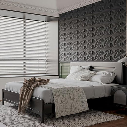 Art3dwallpanels 33 Pack 3D Wall Panel Diamond for Interior Wall Décor, PVC Flower Textured Wall Panels for Living Room Lobby Bedroom Hotel Office, Black, 12''x12'' Cover 32.Sq.Ft.