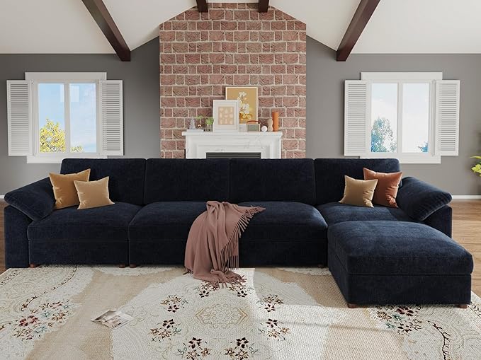 EASE MOOSE Oversized Sectional Couch, FSC Certified Extra Large L Shape Sectional Couch, Comfty Wide Deep Modular Sofa with Ottoman, Dark Blue Modular Sofa