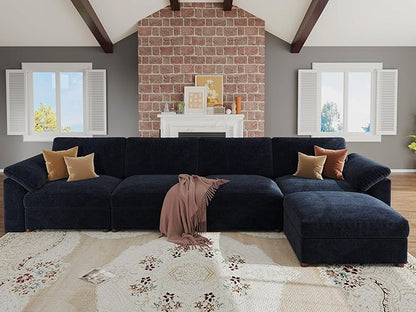 EASE MOOSE Oversized Sectional Couch, FSC Certified Extra Large L Shape Sectional Couch, Comfty Wide Deep Modular Sofa with Ottoman, Dark Blue Modular Sofa