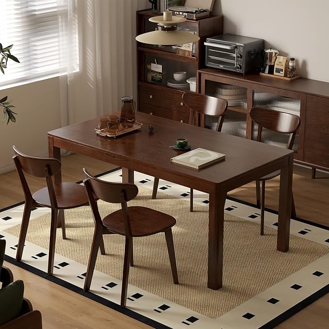 Oak Dining Chairs, Kitchen Chairs, 100% Solid Wood Modern Dinner Chair with Curved Backrest, Dining Room Chair for Kitchen, Living Room, Study (4PK, Walnut)