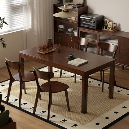 Oak Dining Chairs, Kitchen Chairs, 100% Solid Wood Modern Dinner Chair with Curved Backrest, Dining Room Chair for Kitchen, Living Room, Study (4PK, Walnut)