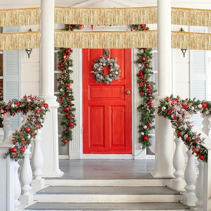 12 Pack 10 Feet Metallic Foil Fringe Garland Tinsel Streamers Banner, Champagne Gold Wall Hanging Tinsel Fringe Banners for Parade Floats, Wedding, Birthday, Christmas, New Year Party Decorations