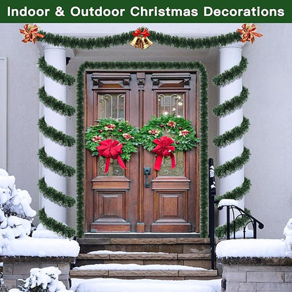 50 Feet Christmas Greenery Garland Decorations, Artificial Green Pine Soft Tinsel Xmas Tree Decor Non-Lit for Stairs Mantle Fireplace Home Indoor Outdoor Holiday Party