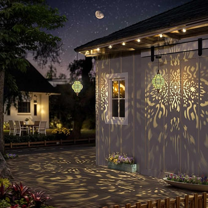 Hanging Solar Lights Outdoor Garden Decor Solar Lantern Waterproof Plastic Moroccan Outdoor Decorations for Patio Pathway Yard Backyard Garden Decorative (2 Pack, Bronze)