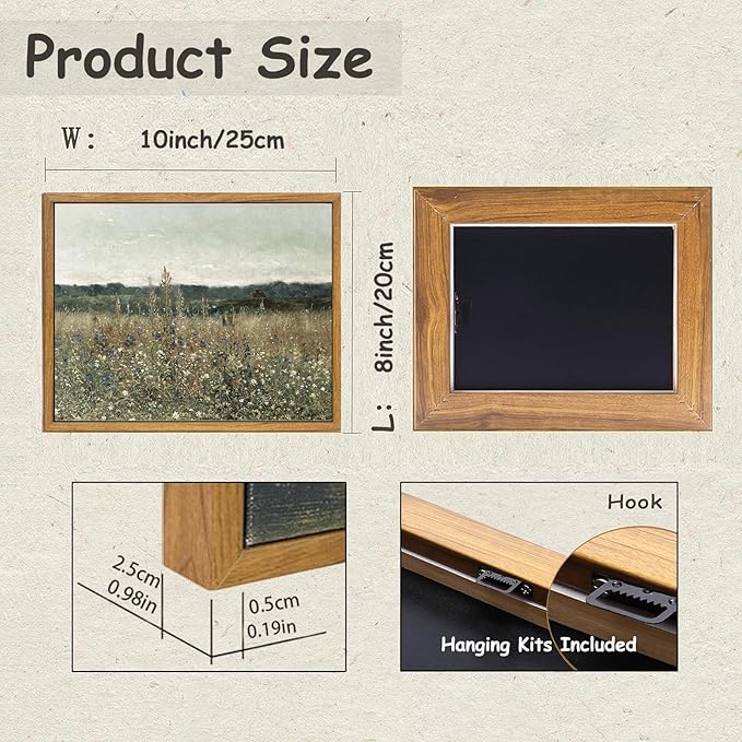 KBKBART Framed Canvas Print Wall Art, Vintage Wall art Wildflower Field Vintage Print, Neutral Country Meadow Landscape Nature Painting Rustic Farmhouse Decor, Retro Botanical Bathroom Wall Decor for