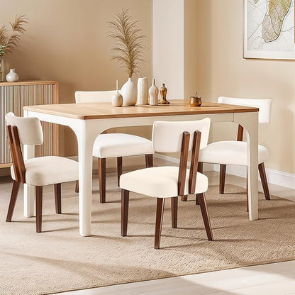 MOJAY Dining Chairs Set of 4, Mid Century Modern Kitchen Chair Linen Fabric Side Chairs with Curved Backrest for Kitchen, Dining Room, Restaurant, or Patio, Off-White