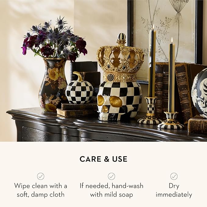 MACKENZIE-CHILDS Tall Enamel Vase, Unique Flower-Vase Decor for Living Room, Wild Rose Brown