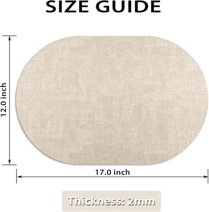 Placemats for Dining Table Set of 8 Non-Slip, Heat Resistant Oval Leather Placemat Double Layer, Waterproof Table Mats Easy to Clean for Kitchen Dining Room Coffee Office Table, Beige