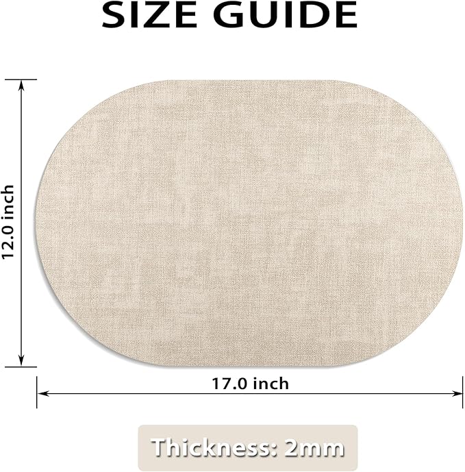 Placemats Set of 12 Washable, Heat Resistant Table Placemats Wipeable Faux Leather Oval Place Mats Non Slip, Waterproof Oval Table Mats for Indoor Outdoor, Beige