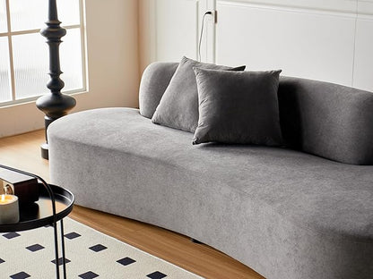 90" Curved Sofa with Throw Pillows, 4 Seater Luxury Velvet Couch with Half Moon Design and High-Density Foam, Ideal for Modern Living Room, Office & Apartment, Grey