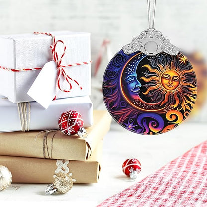 Christmas Ornament, 2025 Ornaments for Christmas Tree, Stained Glass Hanging Ornament, Holiday Ornaments, Unique Gift Idea - Moon Sun