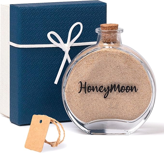 Honeymoon Sand Keepsake Jar，Bridal Shower, Wedding, Engagement, Honeymoon, Travel Gift for Couples, Newlywed, Fiance(Gift Box Includes) - 100ml Round Shape Glass