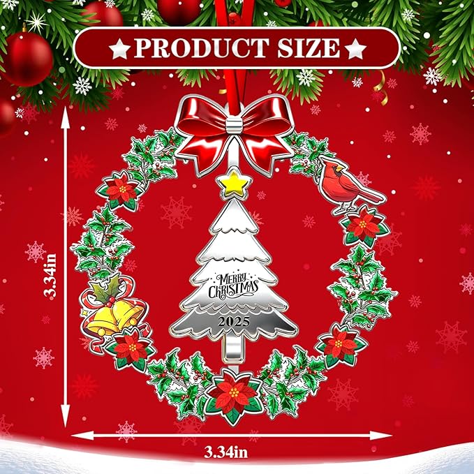 Christmas Ornament 2025 for Christmas Tree Decorations, Dated 2025 Christmas Wreath Ornament with Rotatable Christmas Tree for Holiday Decorative Keepsake Gift