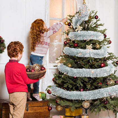 WILLBOND 50 ft Christmas Tinsel Garland Metallic Tinsel Twist Garland Christmas Tree Decorations New Year Wedding Birthday Hanging Decorations Party Supplies, 3 Inch(Silver)