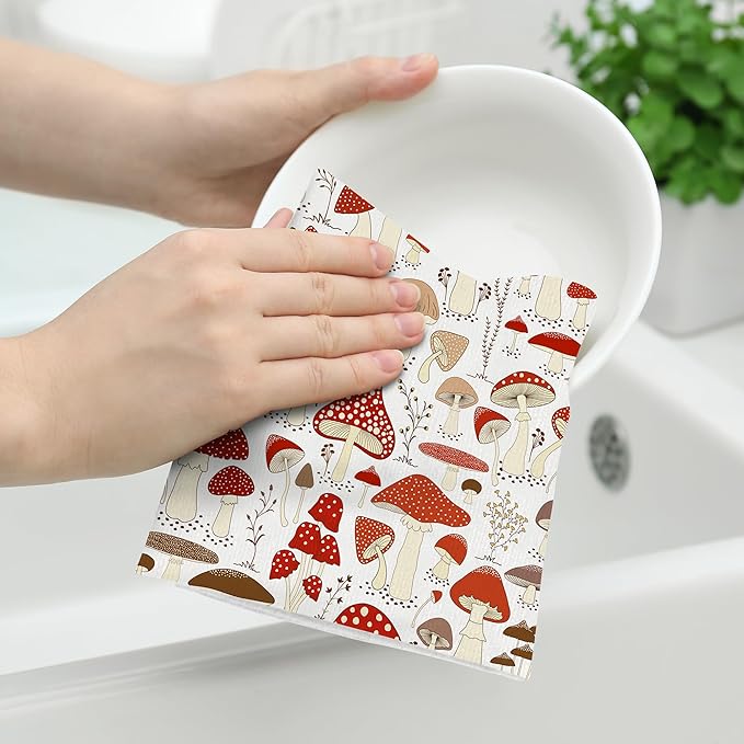 Mushroom Dish Towels Absorbent Decorative Kitchen Towels Tea Towels for Drying, Mushroom