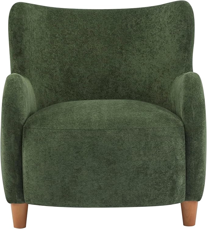 Christopher Knight Home Auden Wooden Low Profile Accent Chair, Velvet Upholstered Wingback Living Room Lounge Chair, Bedroom Comfy Reading Chair, Curved Backrest Single Sofa with Armrest, Olive Green