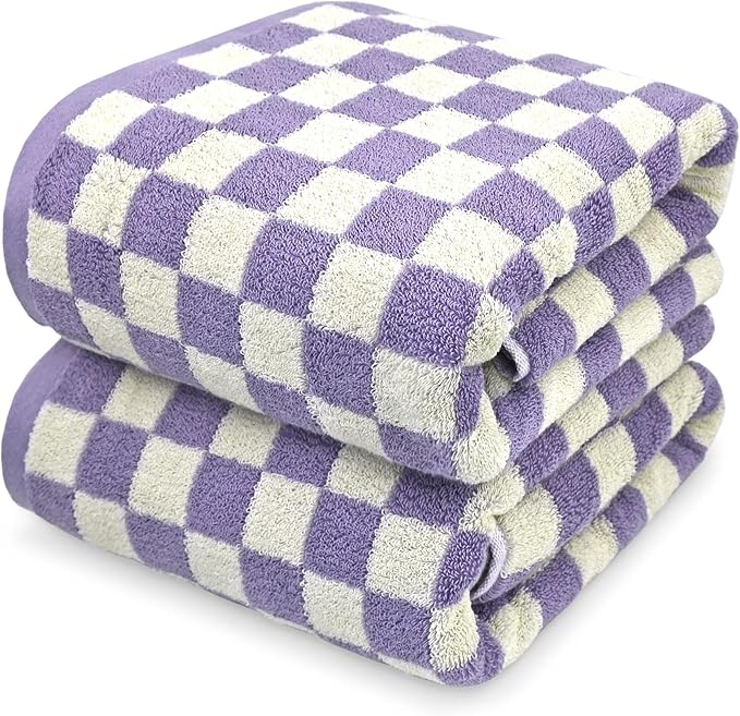 Jacquotha Shower Towels for Bathroom 27.5x55 Inches Quick Dry Bath Towels Soft & Lightweight 2Pack Cute Checkered Towel Sets Lilac