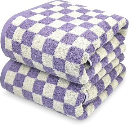 Jacquotha Shower Towels for Bathroom 27.5x55 Inches Quick Dry Bath Towels Soft & Lightweight 2Pack Cute Checkered Towel Sets Lilac