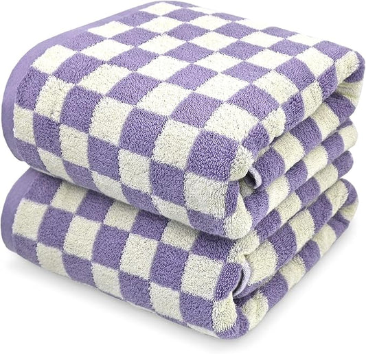 Jacquotha Shower Towels for Bathroom 27.5x55 Inches Quick Dry Bath Towels Soft & Lightweight 2Pack Cute Checkered Towel Sets Lilac