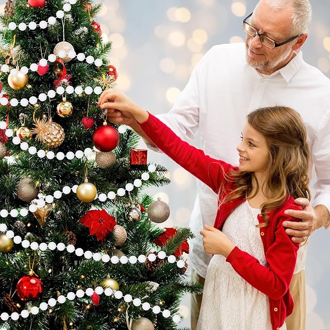 MARFOREVER 4 Pack 26.3 Ft Winter White Pom Pom Garland Ornaments, 30 Balls Christmas Felt Garland Hanging Supplies for Winter Wonderland Christmas School Classroom Fireplace Wall Home Party Decoration