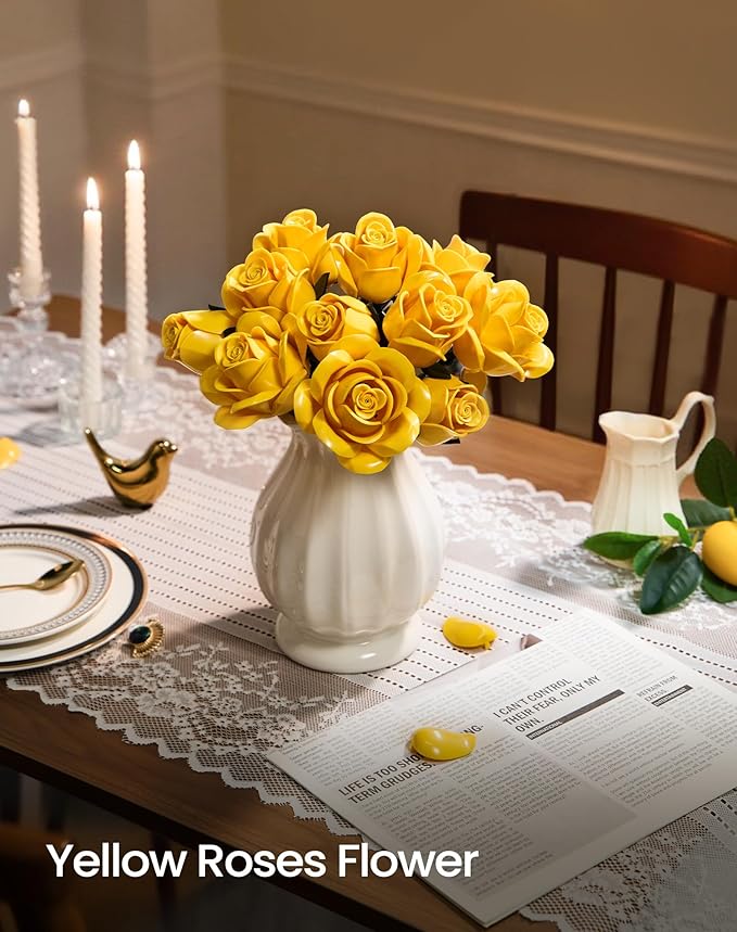 iATOM Yellow Flower Bouquet Building Set, Compatible with Lego Roses for Adults - Artificial Flowers Kit, Botanical Collection Home Decor - IA11019