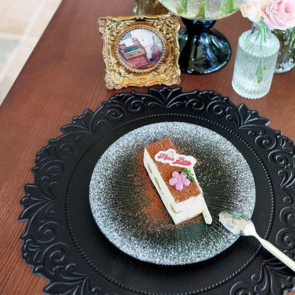 Noctiflorous Round Faux Leather 15 Inch Placemats Set of 6 Waterproof Wipeable Heat Resistant Tablemat for Dining Table Kitchen Non Slip Washable Oilproof Table Place Mat for Indoor Outdoor(Black, 6)