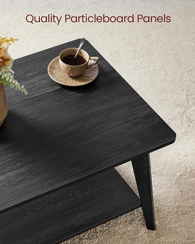 VASAGLE MAEZO Collection - Coffee Table, 2-Tier Center Table with Storage, Tapered Legs, Curved Transitions, 21.7 x 39.4 x 17.7 Inches, Easy to Assemble, for Living Room, Charcoal Gray ULCT249B01