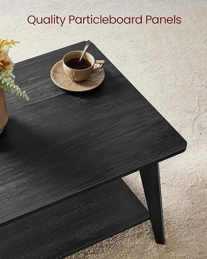 VASAGLE MAEZO Collection - Coffee Table, 2-Tier Center Table with Storage, Tapered Legs, Curved Transitions, 21.7 x 39.4 x 17.7 Inches, Easy to Assemble, for Living Room, Charcoal Gray ULCT249B01