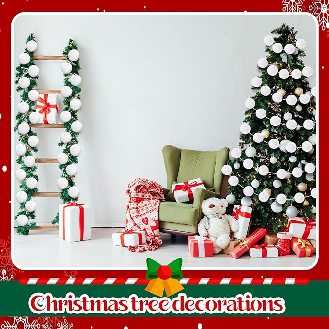 2 Pack Large Pom Poms Garland Hanging Decorations Colorful Soft Faux Rabbit Fur Ball Garland for Easter Xmas Holiday Wedding Baby Shower Birthday Party Supplies(White,3.15 Inch)