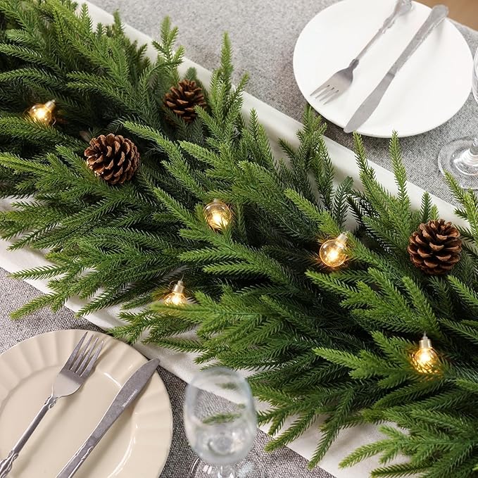 Guirnalda de pino Norfolk artificial de Navidad de 5 pies para chimenea, Christmas guirnalda falsa realista de vegetación sintética para vacaciones, mesa, ventana, repisa, escaleras, hogar, decoración interior