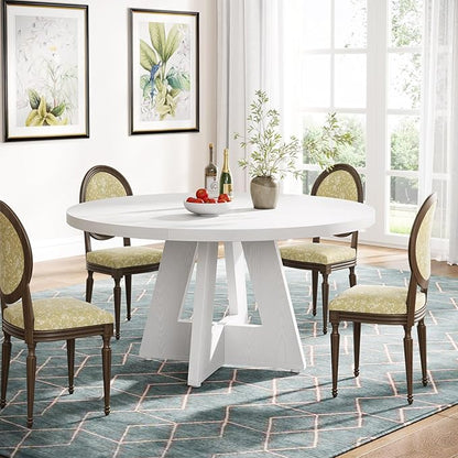 Tribesigns Farmhouse Dining Table 47 Inch Round Dinner Table for 4, Rustic Round, White