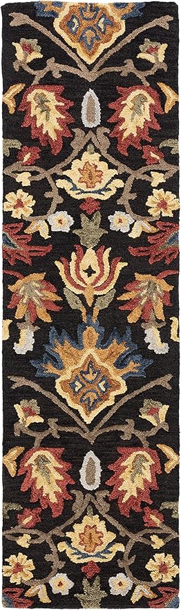 SAFAVIEH Blossom Collection Runner Rug - 2'3" x 14', Charcoal & Multi, Handmade Wool, Ideal for High Traffic Areas in Living Room, Bedroom (BLM402H)