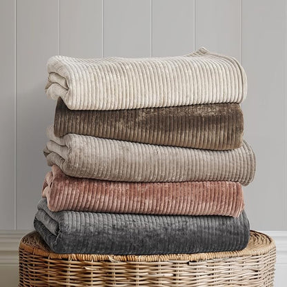 EVERGRACE Velvet Quilt Set King Size, Luxurious Soft Quilted Bedding Sets, Lightweight Velvet Comforter for All Season, Striped Channel Bedspread Coverlet with 2 Shams, Terracotta Clay