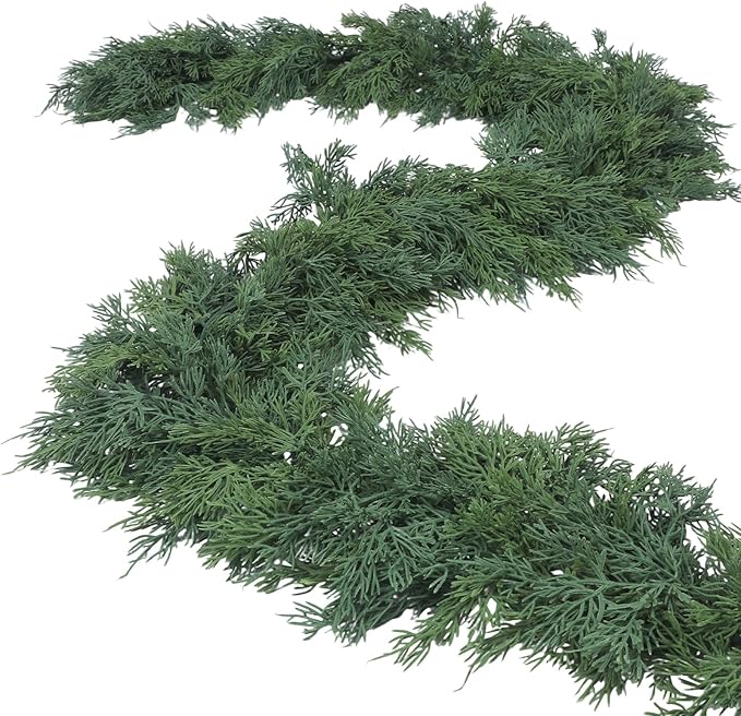 Dingion 1 Pcs 6 ft Christmas Cedar Garland - Artificial Realistic Green Faux Cedar Pine Garland Soft and Thick for Home Table, Mantle, Wall, Door, Indoor & Outdoor Christmas Party Decorations