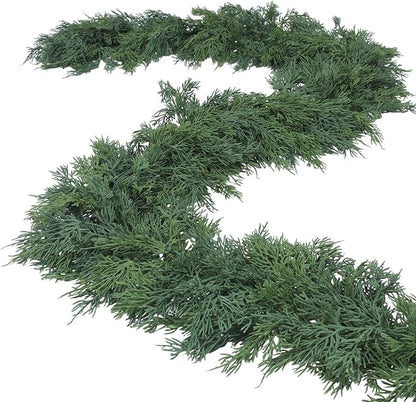 Dingion 1 Pcs 6 ft Christmas Cedar Garland - Artificial Realistic Green Faux Cedar Pine Garland Soft and Thick for Home Table, Mantle, Wall, Door, Indoor & Outdoor Christmas Party Decorations