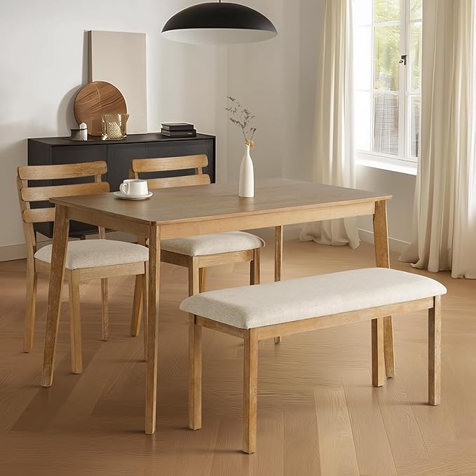 Farmhouse Dining Table Small, Mid Century Modern 47" Dining Table for 4-6 Person, Wooden Legs, Leisure Table for Kitchen Dining Room