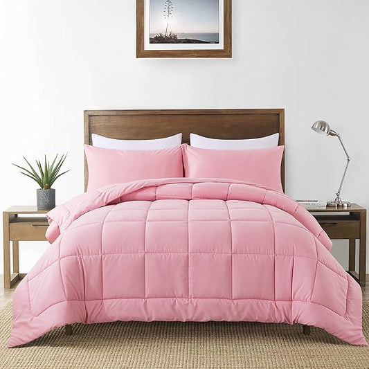 DOWNCOOL Full Size Comforter Sets -All Season Bedding Comforters Sets with 2 Pillow Cases -3 Pieces Bed Set Down Alternative Comforter Set -Pink Bedding Sets Full(82"x86")