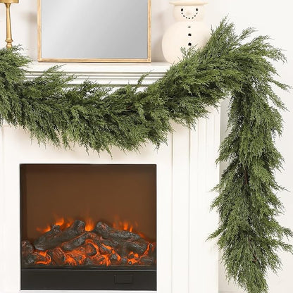 Dingion 1 Pcs 6 ft Christmas Cedar Garland - Thick & Lush, Soft Realistic Artificial Faux Cedar Cypress Pine Garland for Holiday Christmas Winter Home Table Mantel Wall Indoor Seasonal Decoration