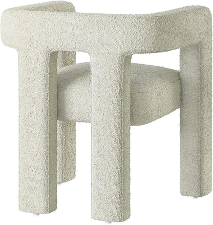BELLEZE Modern Boucle Barrel Dining Chair Set of 4, Upholstered Linen Kitchen Boucle Armchair with Sidearms and Back, for Dining Room Living Room- Cream
