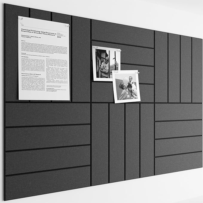 Bumusty Large Cork Board Alternative-36 x24 Felt Bulletin Board Tiles, with 30 Pushpins, 40 Adhesive Tabs, 6-Pack Slat Wall Paneling, Cork Boards for Office Push Pin Board Felt Board-Black