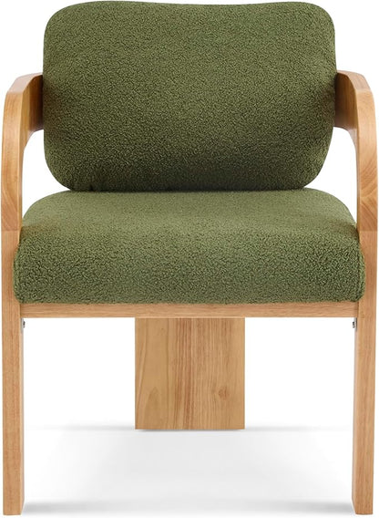 Christopher Knight Home Yorick Modern Boucle Dining Chair Set of 2 with Cushion, Solid Wood Dining Room, Curved Backrest Kitchen Side Chair, Living Room Comfy Extra Seat, Natural+Green