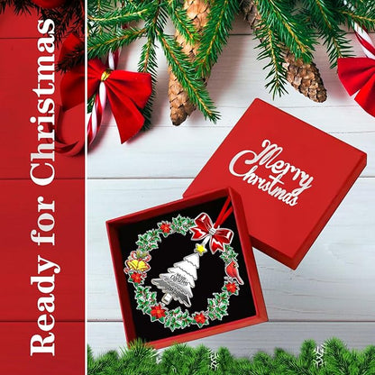 Christmas Ornament 2025 for Christmas Tree Decorations, Dated 2025 Christmas Wreath Ornament with Rotatable Christmas Tree for Holiday Decorative Keepsake Gift