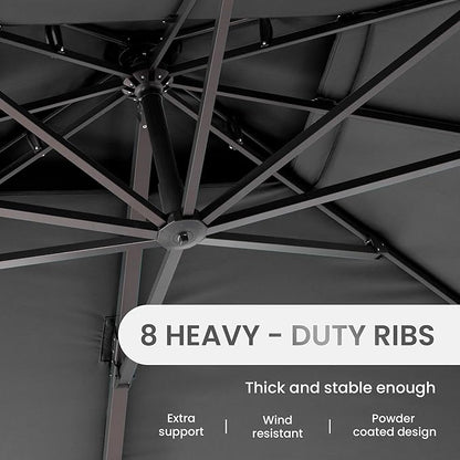 10 X 13 FT Cantilever Patio Umbrella Outdoor Heavy Duty Double Top Windproof Rectangle Offset Umbrellas with 360-degree Rotation for Pool Deck Backyard, Grey