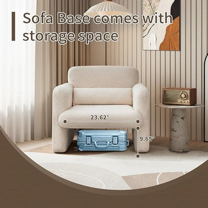 33.86" Accent Chairs, Modern Sherpa Fabric Armed Chair Comfy Upholstered Armchair Leisure Single Sofa Chair with a Waist Pillow for Bedroom, Office and Living Room