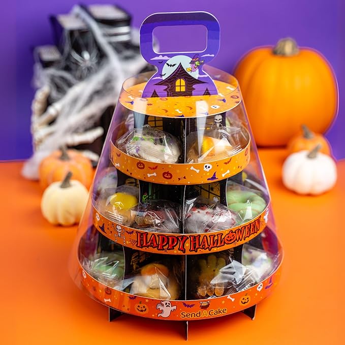 Send A Cake Halloween Donut Tower Gift Box – 20 Individually Wrapped Mini Donuts – Halloween Treats for Kids & Adults, Fun Delivery Gift for All Ages